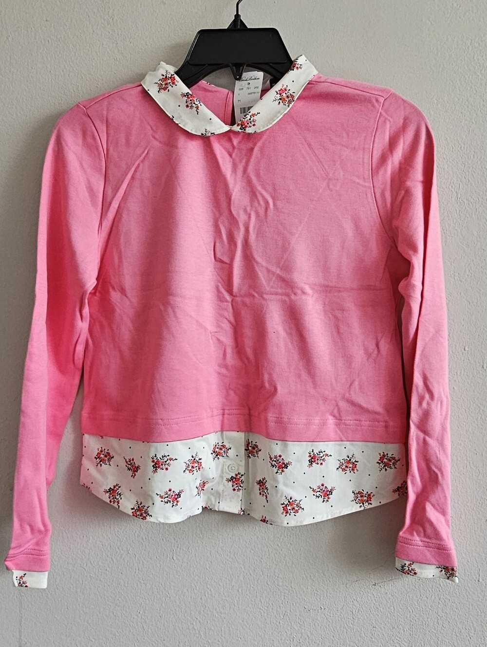 Brooks Brothers Pink Long Sleeve Layered-Look Top with Floral Trim